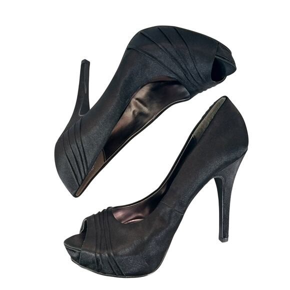 NWOT-1 SHOW! JACQUELINE FERRAR! BLACK SATIN HIDDEN PLATFORM STILETTO HEELS!SZ 8M - Picture 7 of 10